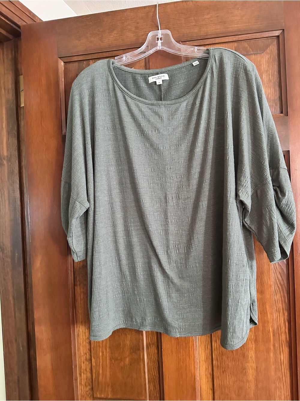 Max Studio Olive Green Textured Scoop Neck Top 1X